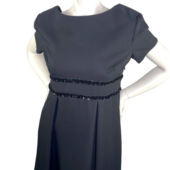 Liz Claiborne Night Classic Romantic Low Back MIDI High Waist Black Dress 10 - Picture 1 of 16